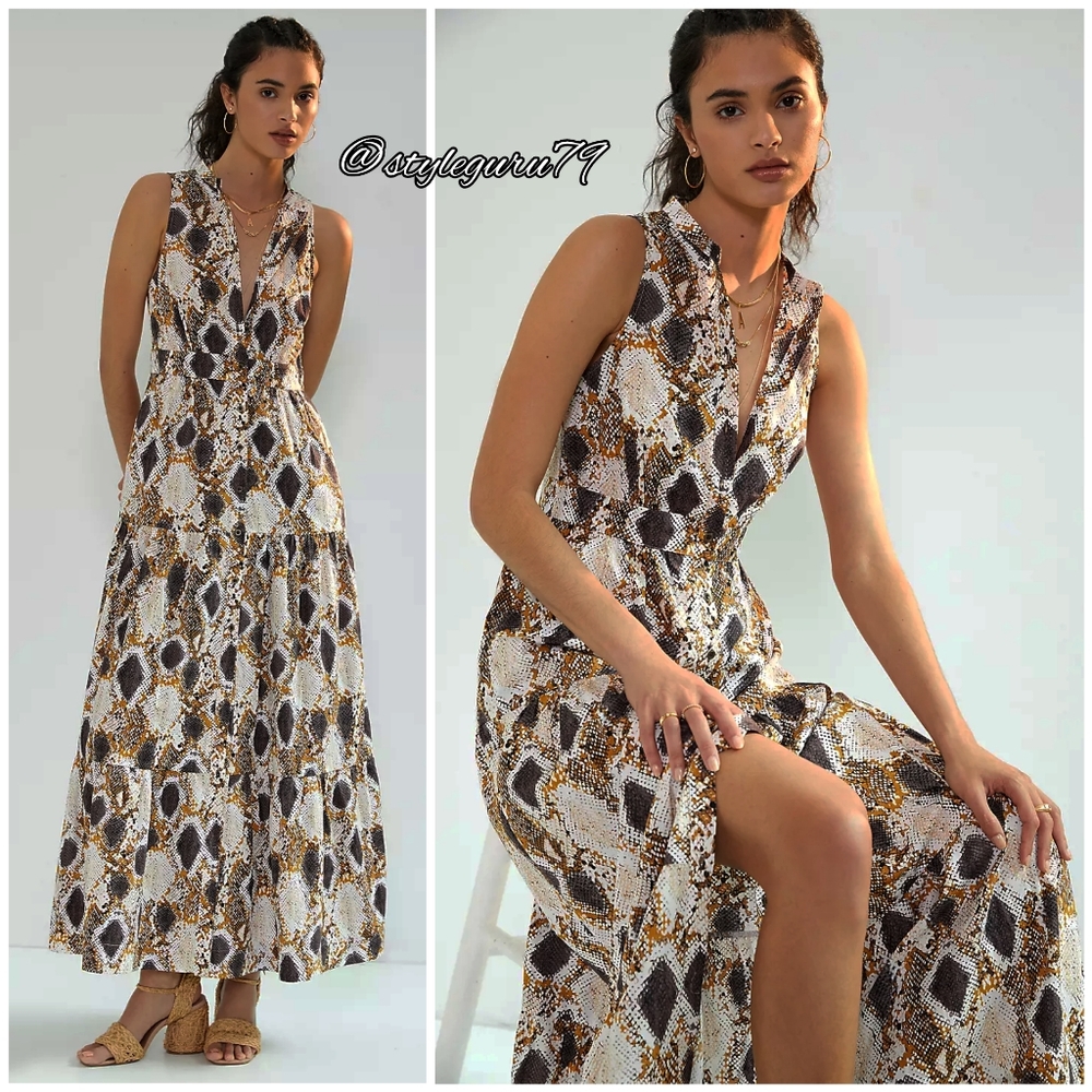 Anthropologie, Maeve Snake-Printed Maxi Dress